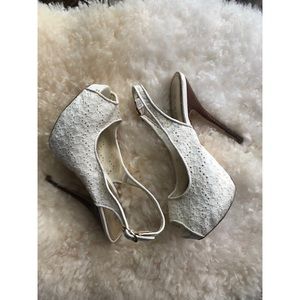 Bakers white eyelet sling back peep toe pump